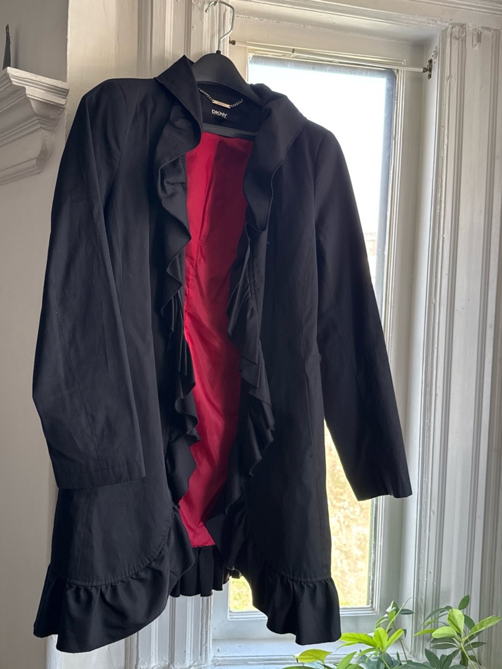 DKNY Black Ruffle Blazer with Red Satin Lining - Picture 2 of 8